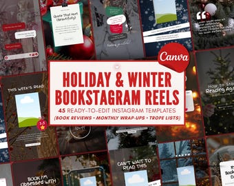 Christmas Bookstagram Reels Canva Templates Cozy Holiday Instagram Winter BookTok Carousels Book Reviews Readers Authors Bloggers TBR Quotes