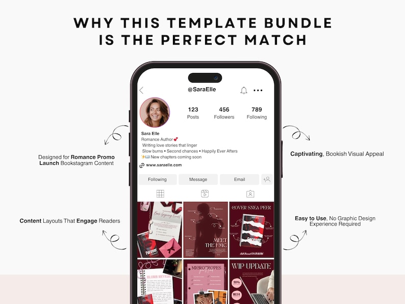 Romance author bookstagram templates indie writer bundle launch kit canva editable aesthetic instagram promo marketing digital creator image 9