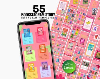 ピンクのブックスタグラムストーリー レトロな美的テンプレート Canva Instagram ブックレビューテンプレート 読書好きブロガーコンテンツキット 読者向けInstagramテンプレート