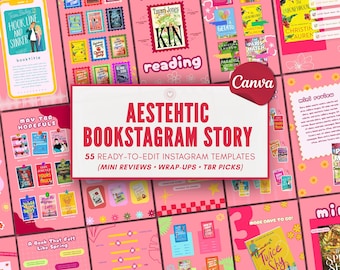 Pink  Bookstagram Story retro Girly aesthetic Templates Canva Instagram Book Review Bookish Blogger Social Media Romance Reader Author Kit