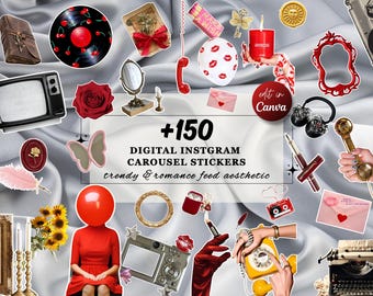 Mysiga Instagram-karusellklistermärken, boklig estetik, digitala bookstagram-klistermärken för sociala medier, ansiktslöst Canva-mediekit, bloggar-IG-innehåll