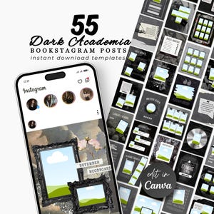 Pakiet książek Dark Romance Bookstagram Dark Academia Szablon Canva Romantasy Karuzela czytelników Post Recenzja książki fantasy Autor Media społecznościowe
