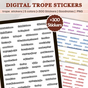 Digital Trope Stickers | GoodNotes & Notability PNG |  Book Tropes | Romance Fantasy Mystery | Planner Journal Scrapbook | Instant Download