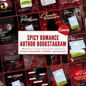Dark Romance Bookstagram Templates Canva Author Marketing Romantic Aesthetic Red And Black Instagram Post Book Promo Digital Red Design