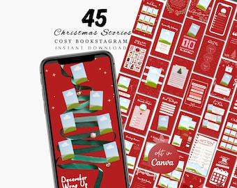 Christmas Bookstagram Story Template Canva Bookish Cozy Holiday Winter Trendy Instagram Aesthetic Author Social Media IG Book Lover Content