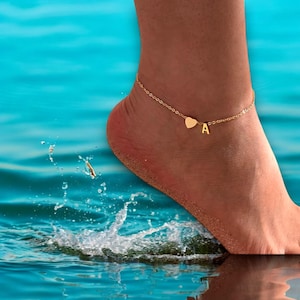 Pulsera de corazón con letras personalizadas para mujer, acero inoxidable chapado en oro, cadena de tobillo ajustable, pulsera personalizada, regalo de joyería