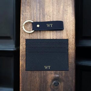 Ensemble cadeau porte-clés et porte-cartes en cuir personnalisés - Boîte - Lettre, porte-cartes d'identité