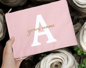 Personalized Canvas Makeup Bag: Custom Initial Cosmetic Pouch