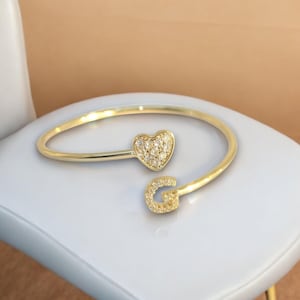 Pulsera con letras de corazón personalizadas, pulsera con letras personalizadas, joyería de acero inoxidable con circonitas, regalo de aniversario, regalo de joyería para ella