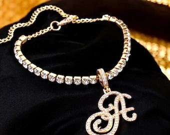 Personalisierte Kristall Initial Fußkettchen, Sparkle Buchstabe Charme