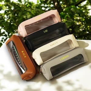 Personalisierte Make-up Pinsel Tasche - PU-Leder Reisetasche, Kosmetik Organizer Tasche, Brautjungfer Geschenk, Transparente Kosmetiktasche, Geschenk für Sie