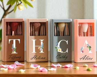 Personalisierte Make-up Pinsel-Set mit Spiegel, personalisierte Brautjungfer Geschenk, tragbare Make-up Pinsel