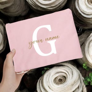 Personalized Canvas Makeup Bag, Custom Name Cosmetic Pouch, Travel Organizer, Bridesmaid Gifts, Gift for Her