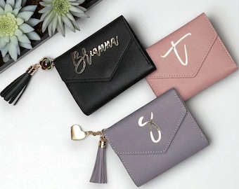 Personalisierte Leder Geldbörse, Mini Brieftasche mit Quaste