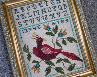 Red Bird Sampler - Cross Stitch Pattern - CS57 - Counted Cross Stitch, Needlework - Rose Clay / Three Sheep Studio