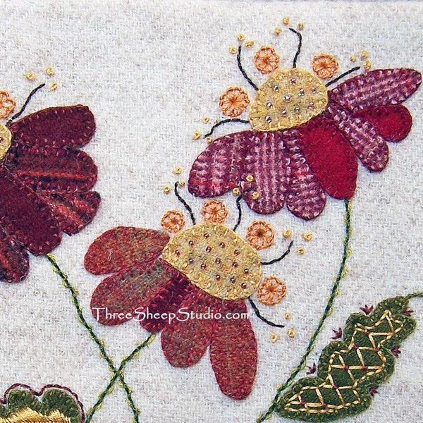 KIT - Jacobean Flower Wool Applique, Hand Embroidery / KIT / Jac 013