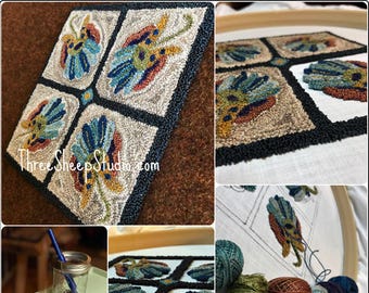 Woodland Blossom, Garden Block  - Punch Needle Pattern - #PN552 - Needlepunch Embroidery