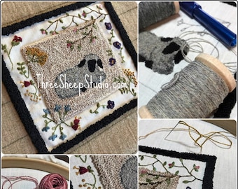 Spring Lamb - Punch Needle Pattern #PN566 - Needlepunch Embroidery