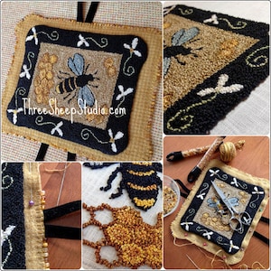 Sweet Honeycomb - Punch Needle Pattern - #PN529- Needlepunch Embroidery