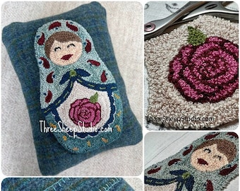 Nesting Doll - Rose - Punch Needle Pattern - #PN636 - Needlepunch Embroidery