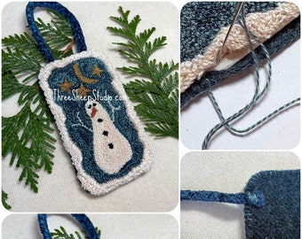 Chilly Night - Punch Needle Pattern - #PN628 - Needlepunch Embroidery - Christmas Ornament / Gift Tag