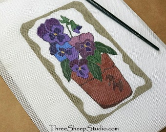 Needlepoint Canvas - Hand Painted - 'Old Fashioned Pansy' - Hand Embroidery