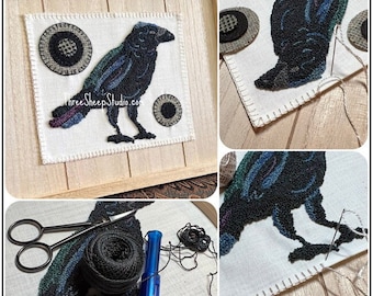 Raven - Punch Needle Pattern - #PN623 - Needlepunch Embroidery