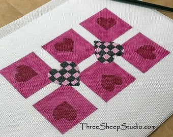 Needlepoint Canvas - Hand Painted - 'Hearts Galore' - Hand Embroidery