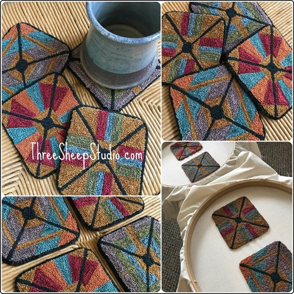 Antique Board Game Drink Coasters - Punch Needle Pattern - #PN592 - Needlepunch Embroidery