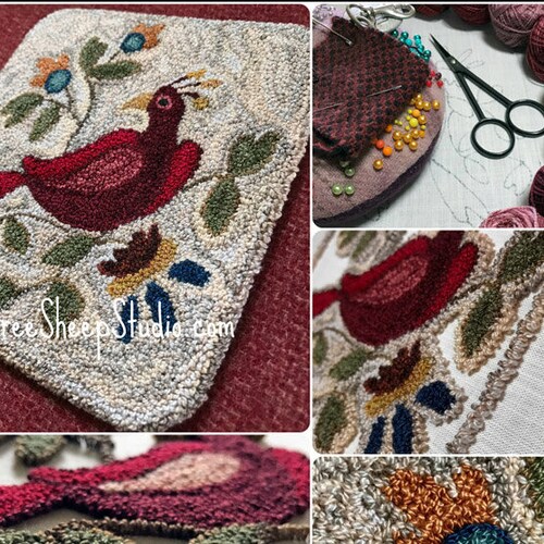 Red Bird Punch Needle Pattern PN580 Needlepunch Etsy