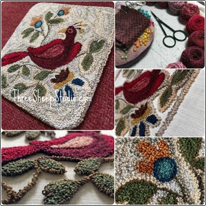 Red Bird - Punch Needle Pattern - #PN580 - Needlepunch Embroidery