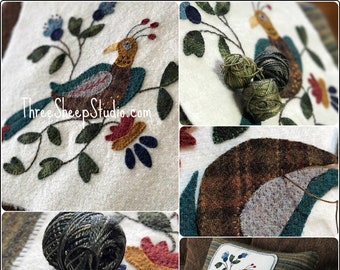 Folksy Bird and Bloom Wool Applique Pattern #WA200