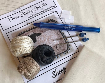 Beginner Punch Needle Kit - Sheep - #BPN1/Kit - How To - Needlepunch Embroidery