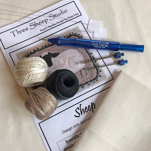 Beginner Punch Needle Kit - Sheep - #BPN1/Kit - How To - Needlepunch Embroidery
