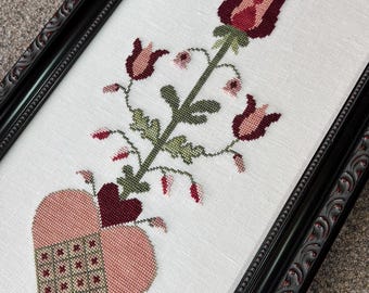 1776 Fraktur - Hearts and Petals - Cross Stitch Pattern - CS73 - Counted Cross Stitch, Needlework - Rose Clay / Three Sheep Studio