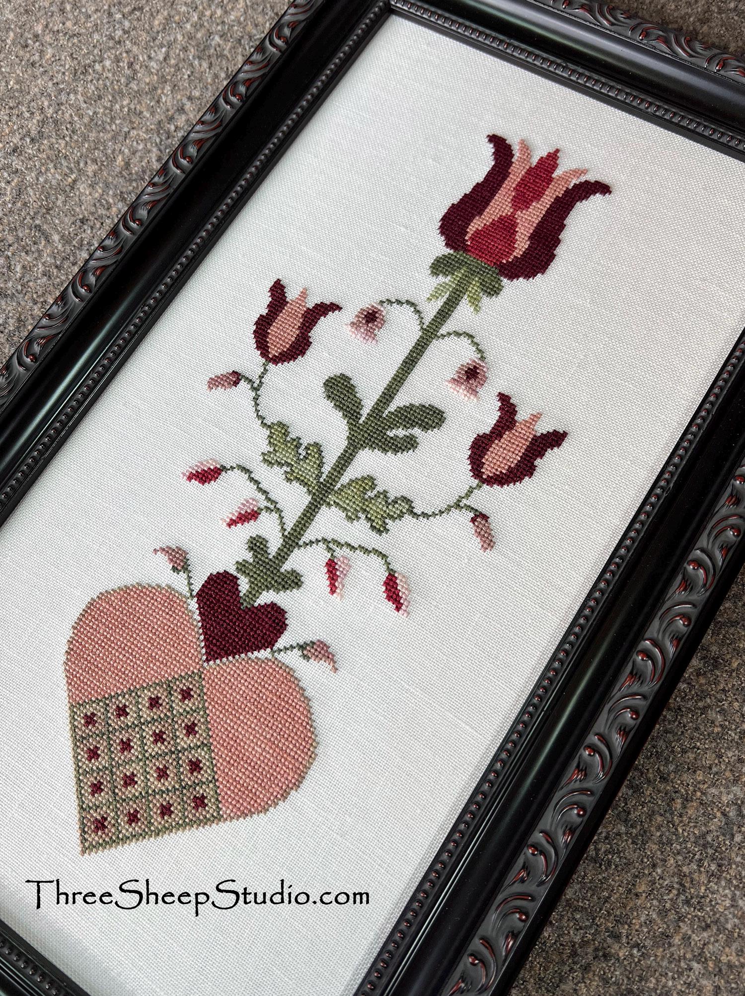 1776 Fraktur - Hearts and Petals - Cross Stitch Pattern