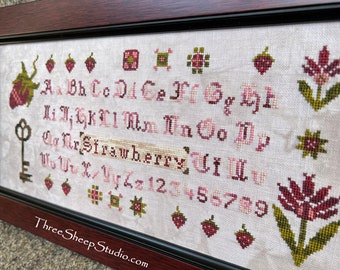 PDF - Strawberry Sampler - Cross Stitch Pattern - CS65 - Counted Cross Stitch, Needlework - Rose Clay / Three Sheep Studio