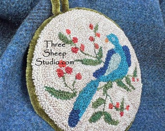 Bird & Berry - Punch Needle Pattern - #PN649 - Needlepunch Embroidery