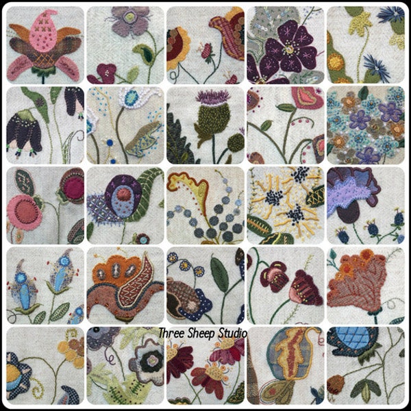 Jacobean Flower Pattern Book - 30 Original Designs For Wool Applique, Hand Embroidery