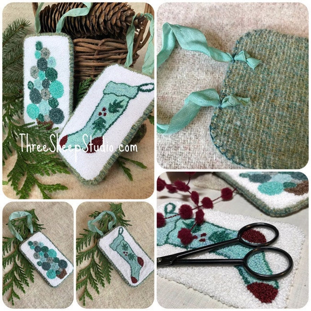 Retro Christmas Stocking and Bubble Tree - Punch Needle Pattern - # ...