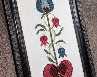 1744 Fraktur -  Blue Tulip - Cross Stitch Pattern - CS74 - Counted Cross Stitch, Needlework - Rose Clay / Three Sheep Studio