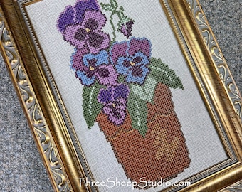 Pansy - Cross Stitch Pattern - CS48 - Counted Cross Stitch, Needlework - Rose Clay / Three Sheep Studio