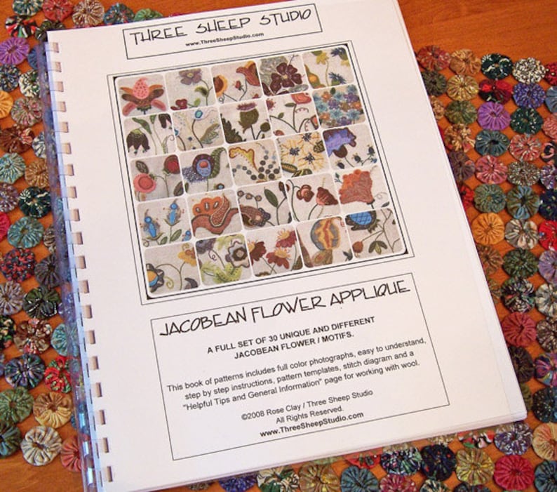 Jacobean Flower Pattern Book 30 Original Designs For Wool Applique, Hand Embroidery image 2