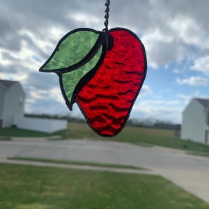 Handmade Stained Glass Strawberry Suncatcher