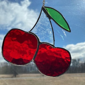 Attrape-soleil double cerise en vitrail fait main