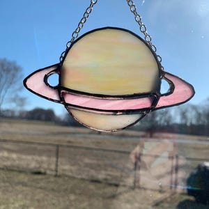 Stained Glass Ringed Planet Suncatcher