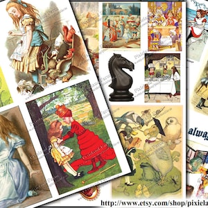 Vintage Alice in Wonderland Clip Art Printable Digital Download
