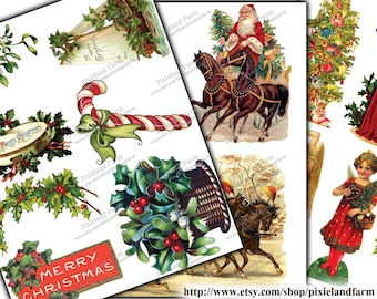 Vintage Christmas Scraps Clip Art Printable Digital Download