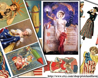 Vintage Fourth of July Clip Art Printable Digital Download