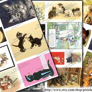 Vintage Cats Clip Art Printable Digital Download
